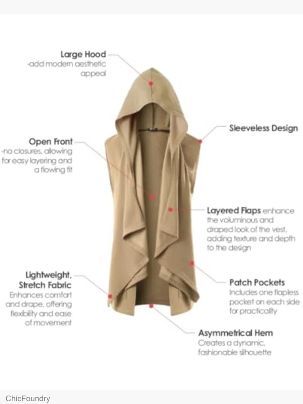 Sleeveless Ruffle Shawl Collar Cardigan Lightweight Hooded Vest Sweater